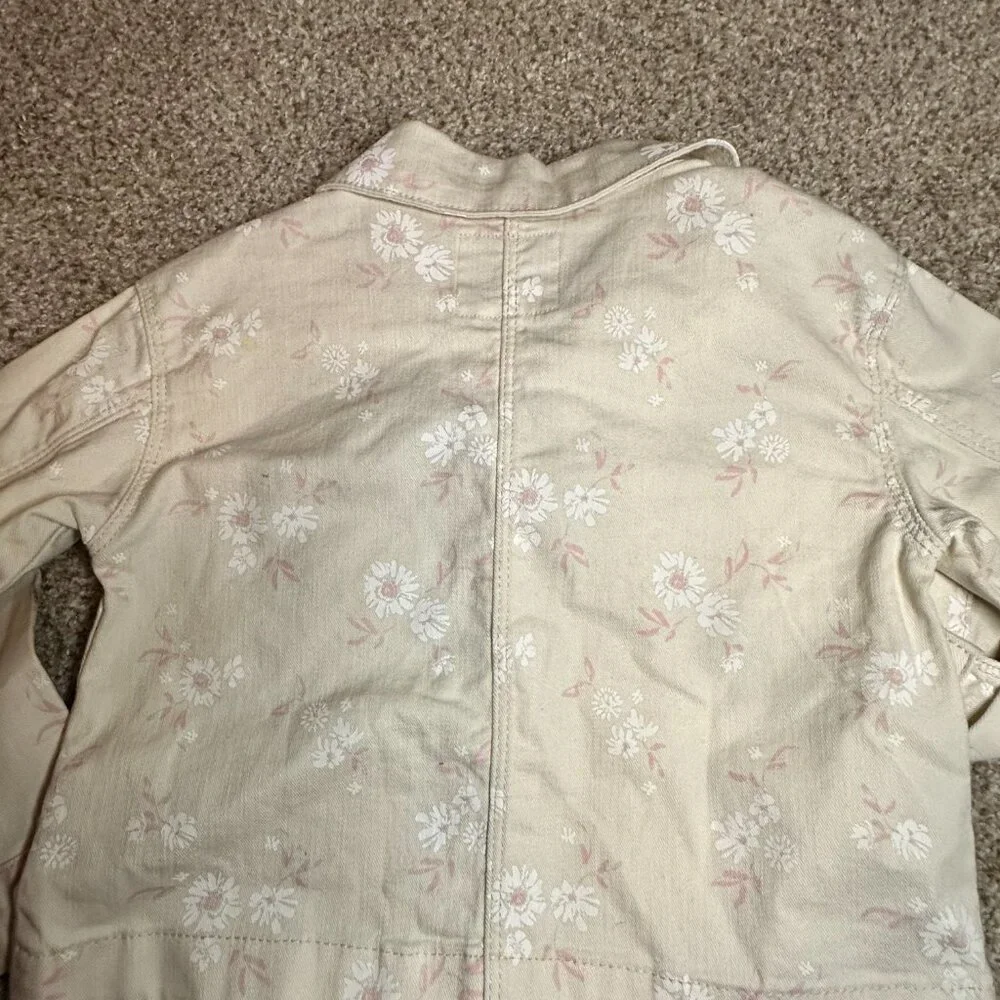 Osh Kosh OshKosh 3T cream floral Denim Jacket Girls Button Front EUC Jean